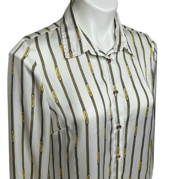 Michael Michael Kors classic gold chain logo long sleeve button up blouse size M - Picture 3 of 13
